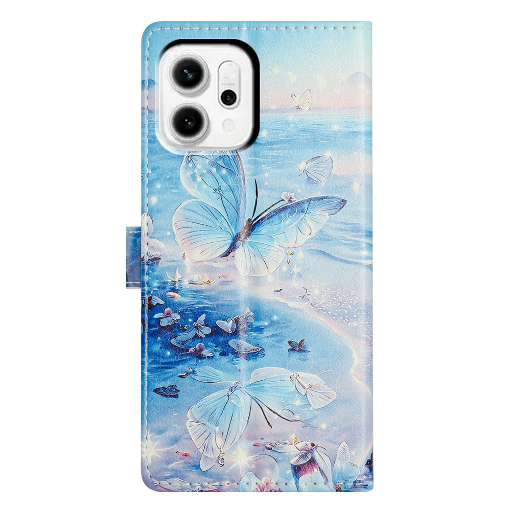 For Oppo Reno14 Pro 5G (Global) Case Pattern Printing Wallet Stand Flip Leather Phone Cover with Strap - Ocean Butterfly