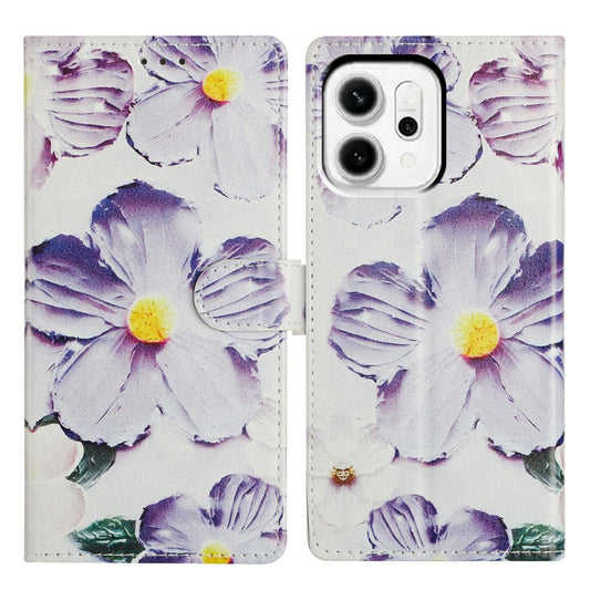 For Oppo Reno14 Pro 5G (Global) Case Pattern Printing Wallet Stand Flip Leather Phone Cover with Strap - Purple Flower