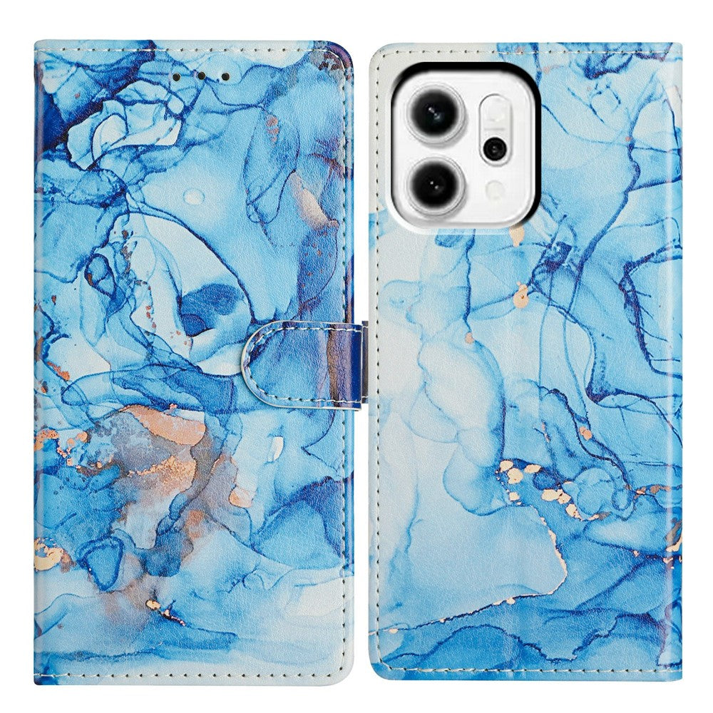 For Oppo Reno14 Pro 5G (Global) Case Pattern Printing Wallet Stand Flip Leather Phone Cover with Strap - Blue Marble