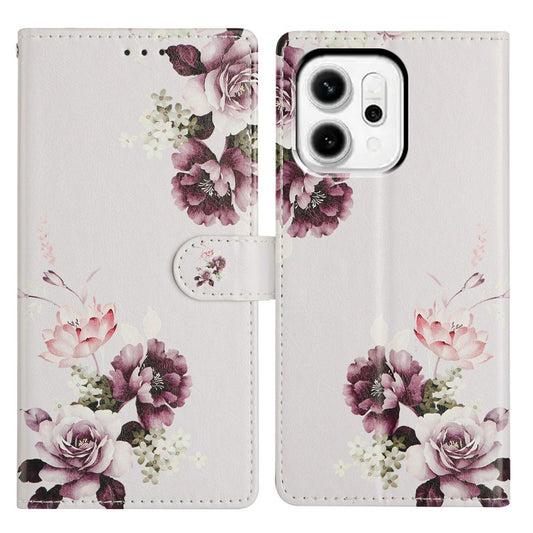 For Oppo Reno14 Pro 5G (Global) Case Pattern Printing Wallet Stand Flip Leather Phone Cover with Strap - Cross Rose