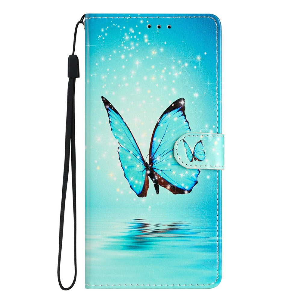 For Oppo Reno14 5G (Global) Wallet Case PU Leather Pattern Printing Stand Phone Cover with Strap - Blue Butterfly