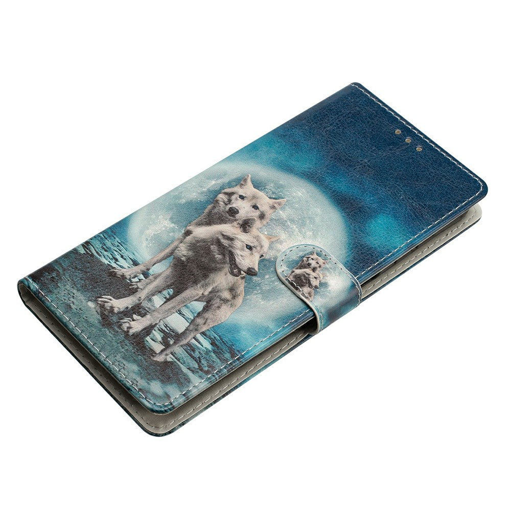 For Oppo Reno14 5G (Global) Wallet Case PU Leather Pattern Printing Stand Phone Cover with Strap - Two Wolves