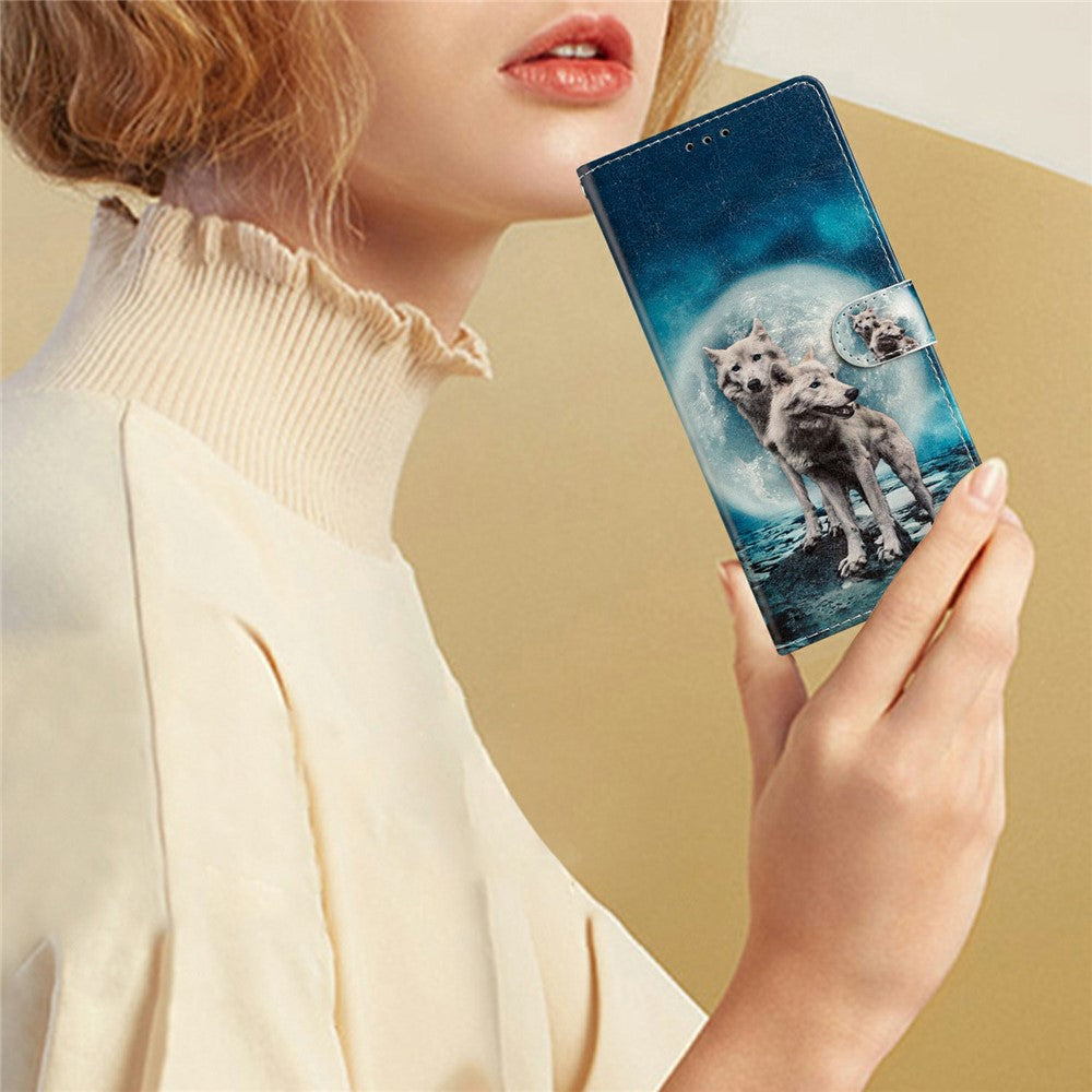 For Oppo Reno14 5G (Global) Wallet Case PU Leather Pattern Printing Stand Phone Cover with Strap - Two Wolves