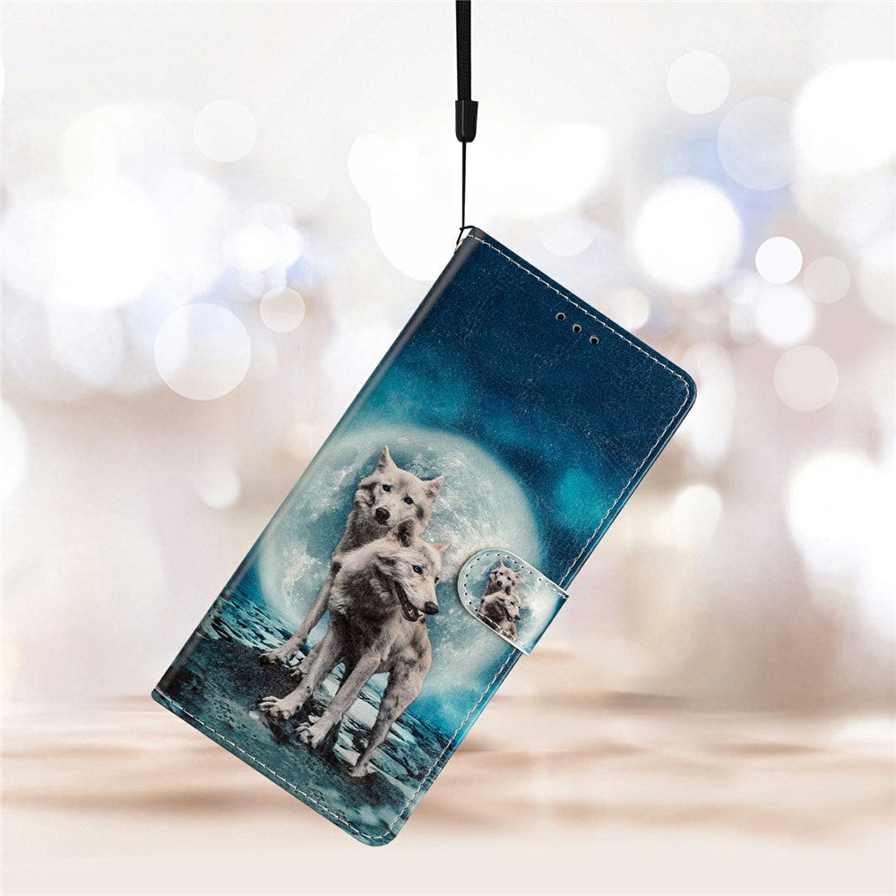 For Oppo Reno14 5G (Global) Wallet Case PU Leather Pattern Printing Stand Phone Cover with Strap - Two Wolves
