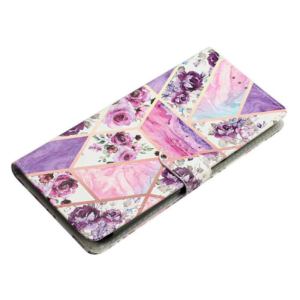For Oppo Reno14 5G (Global) Wallet Case PU Leather Pattern Printing Stand Phone Cover with Strap - Purple Flowers