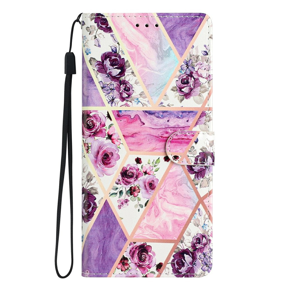 For Oppo Reno14 5G (Global) Wallet Case PU Leather Pattern Printing Stand Phone Cover with Strap - Purple Flowers