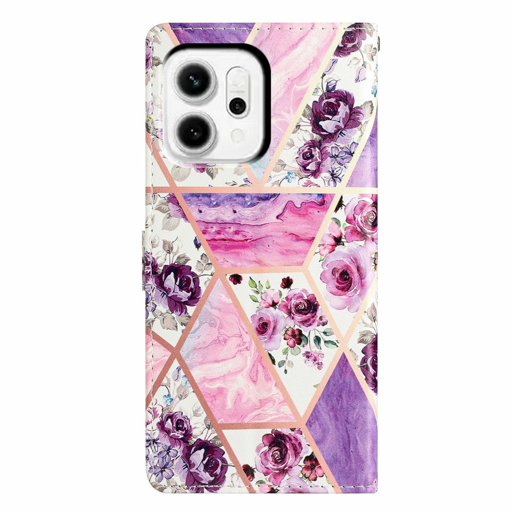 For Oppo Reno14 5G (Global) Wallet Case PU Leather Pattern Printing Stand Phone Cover with Strap - Purple Flowers