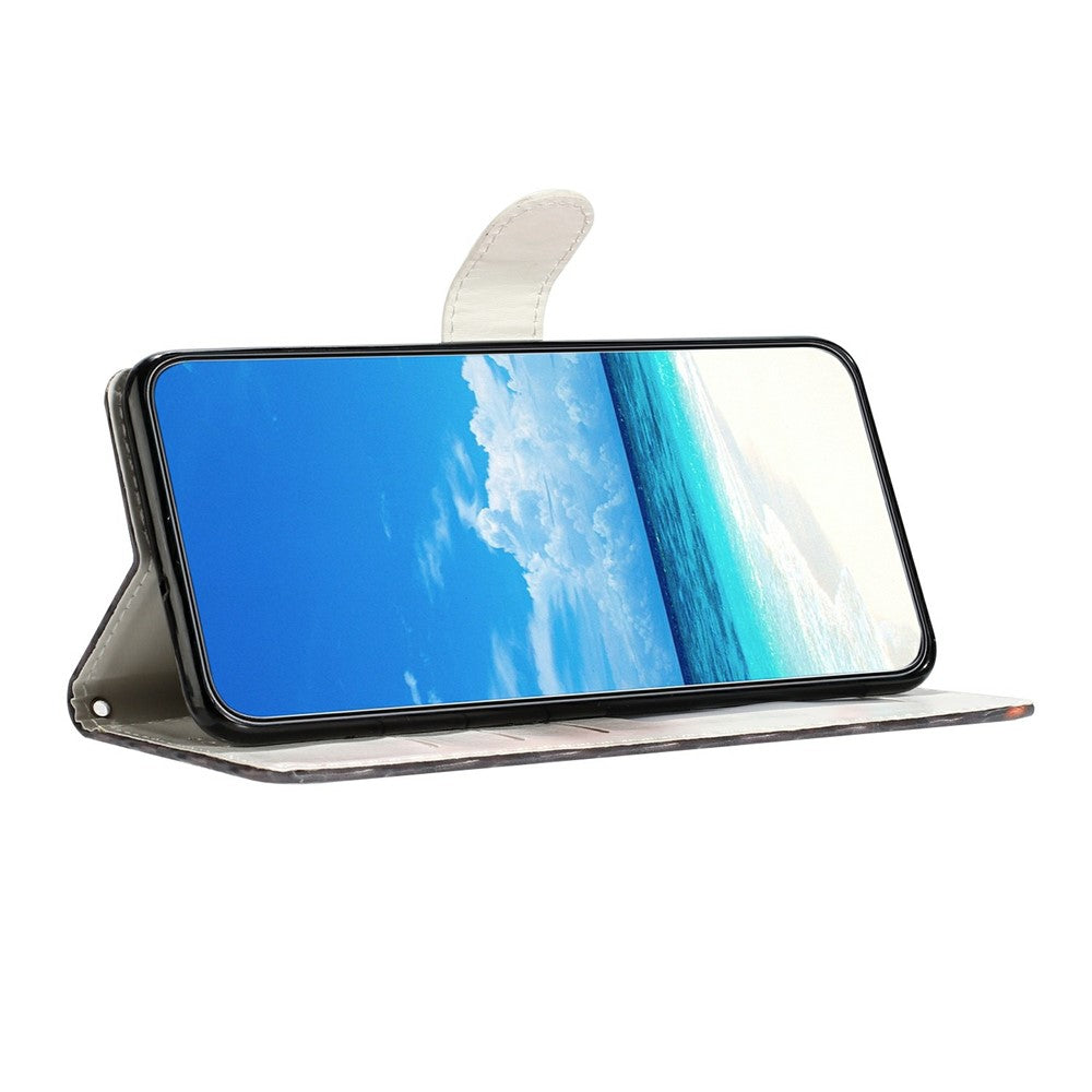 For Oppo Reno14 5G (Global) Wallet Case PU Leather Pattern Printing Stand Phone Cover with Strap - Pink Marble