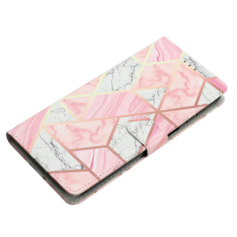 For Oppo Reno14 5G (Global) Wallet Case PU Leather Pattern Printing Stand Phone Cover with Strap - Pink Marble