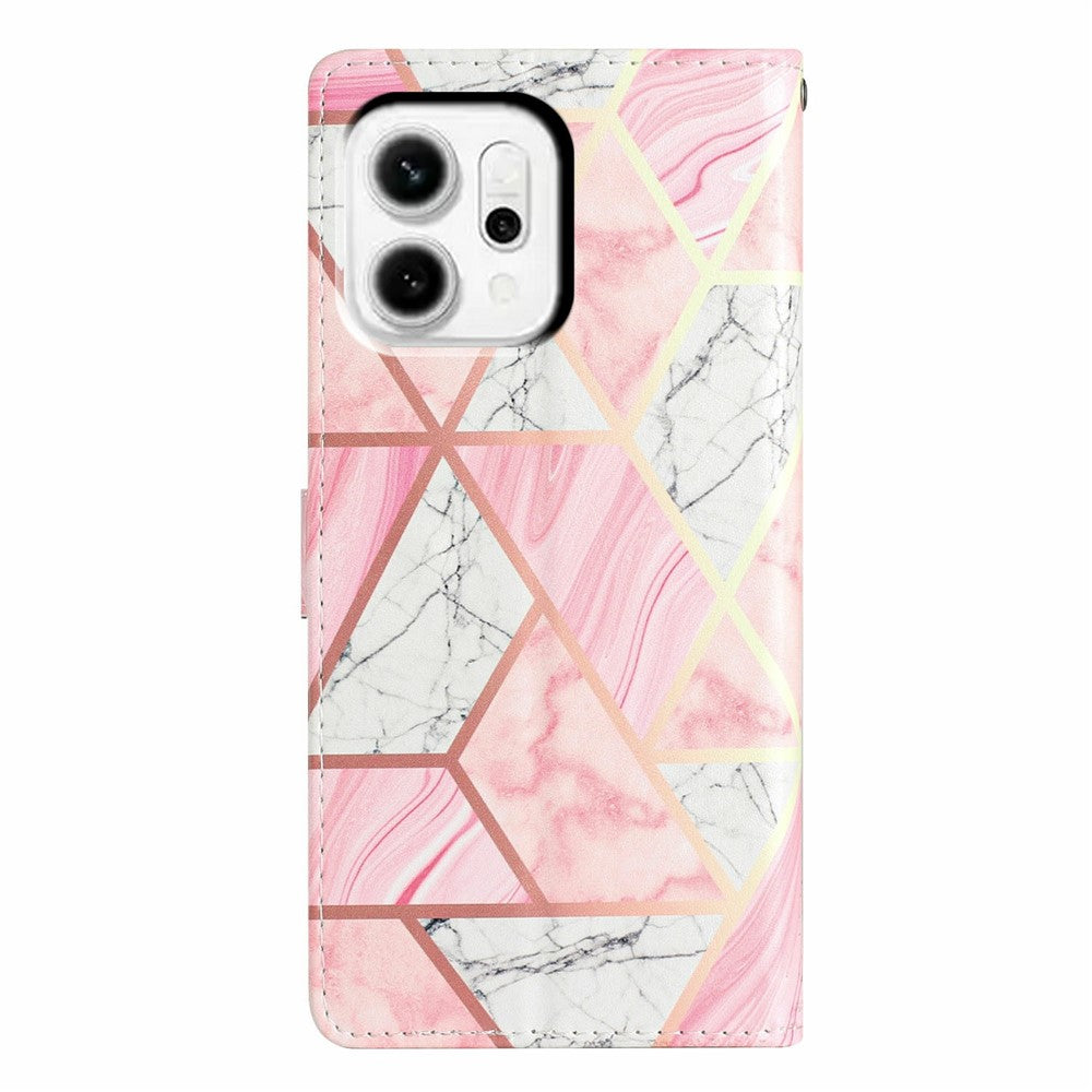 For Oppo Reno14 5G (Global) Wallet Case PU Leather Pattern Printing Stand Phone Cover with Strap - Pink Marble