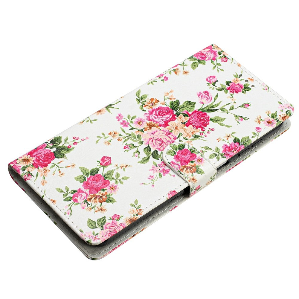 For Oppo Reno14 5G (Global) Wallet Case PU Leather Pattern Printing Stand Phone Cover with Strap - Red Flowers