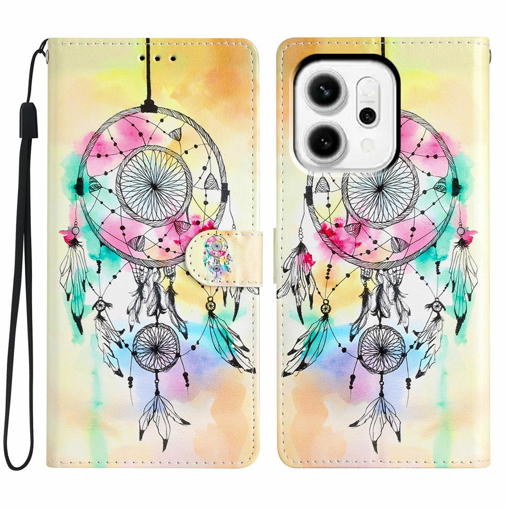 For Oppo Reno14 5G (Global) Wallet Case PU Leather Pattern Printing Stand Phone Cover with Strap - Wind Chime