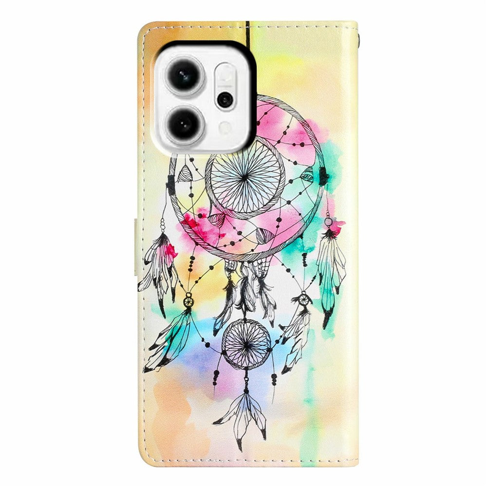 For Oppo Reno14 5G (Global) Wallet Case PU Leather Pattern Printing Stand Phone Cover with Strap - Wind Chime