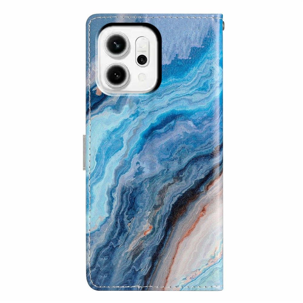 For Oppo Reno14 5G (Global) Wallet Case PU Leather Pattern Printing Stand Phone Cover with Strap - Blue Marble