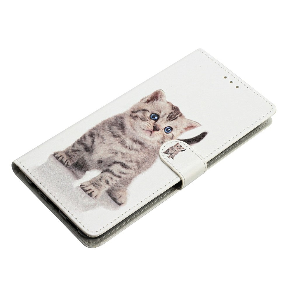 For Oppo Reno14 5G (Global) Wallet Case PU Leather Pattern Printing Stand Phone Cover with Strap - Cute Cat