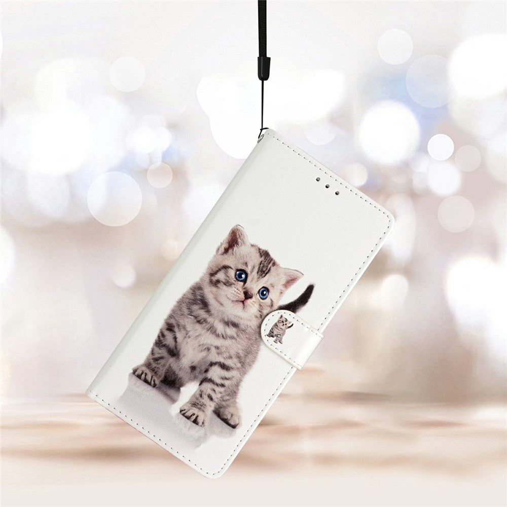 For Oppo Reno14 5G (Global) Wallet Case PU Leather Pattern Printing Stand Phone Cover with Strap - Cute Cat