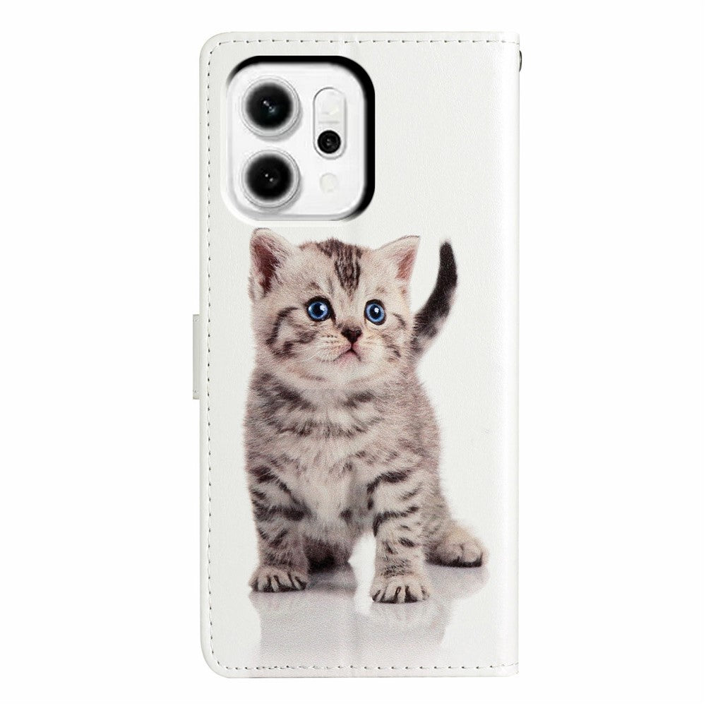 For Oppo Reno14 5G (Global) Wallet Case PU Leather Pattern Printing Stand Phone Cover with Strap - Cute Cat
