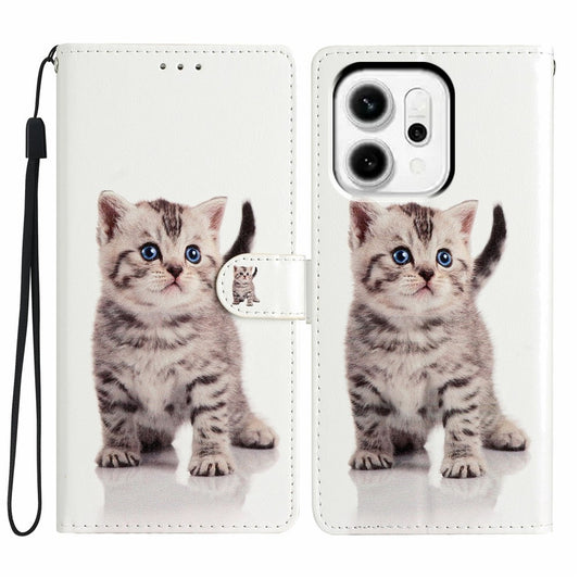 For Oppo Reno14 Pro 5G (Global) Wallet Case PU Leather Pattern Printing Stand Phone Cover with Strap - Cute Cat