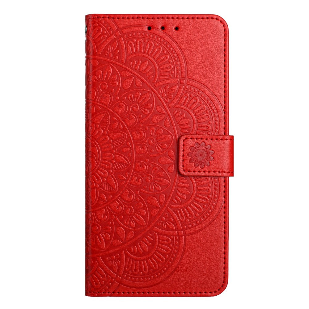 For Oppo Reno14 5G (Global) Leather Case with Card Slots Mandala Pattern Phone Cover Stand - Red