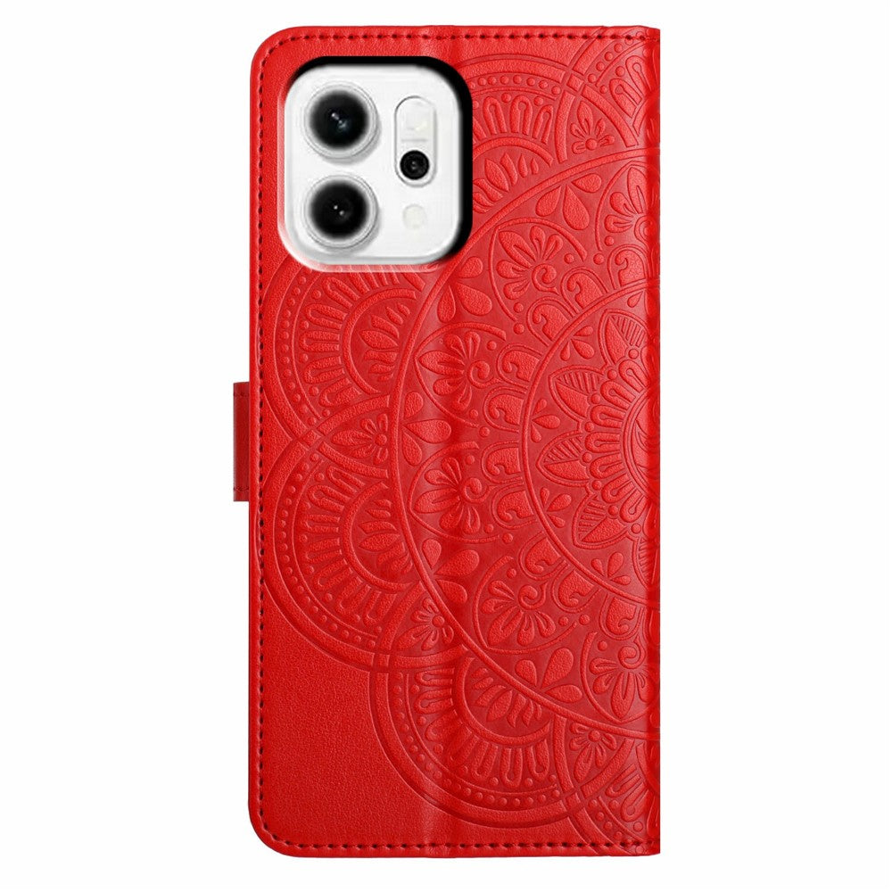 For Oppo Reno14 5G (Global) Leather Case with Card Slots Mandala Pattern Phone Cover Stand - Red
