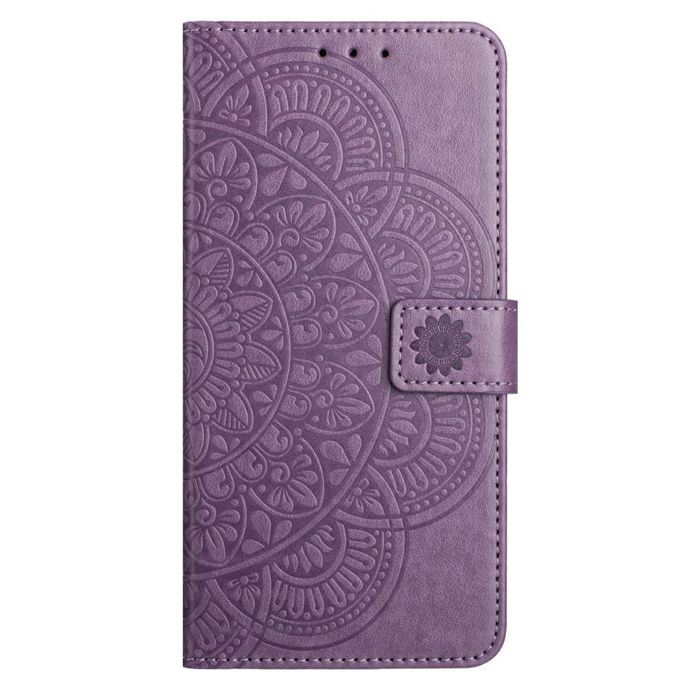 For Oppo Reno14 5G (Global) Leather Case with Card Slots Mandala Pattern Phone Cover Stand - Purple
