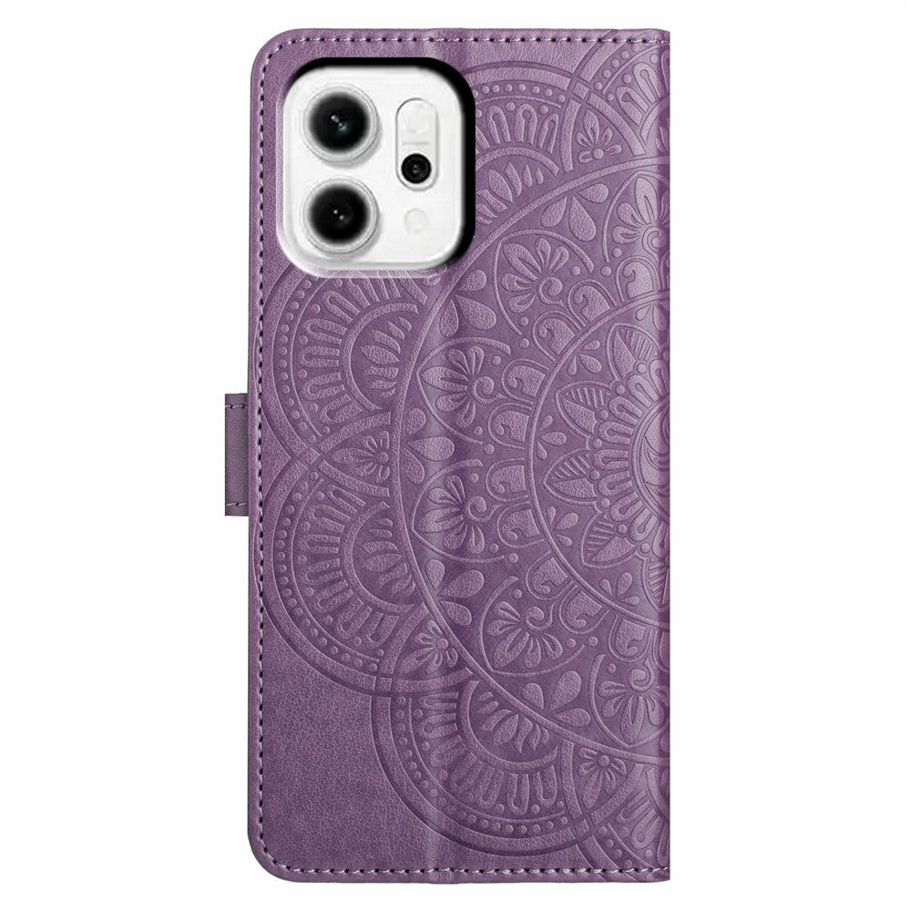 For Oppo Reno14 5G (Global) Leather Case with Card Slots Mandala Pattern Phone Cover Stand - Purple