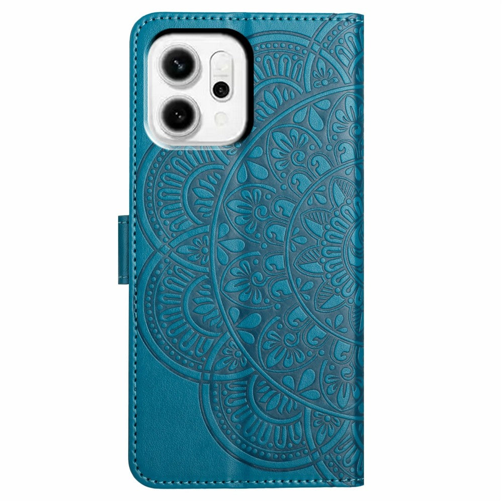 For Oppo Reno14 5G (Global) Leather Case with Card Slots Mandala Pattern Phone Cover Stand - Blue