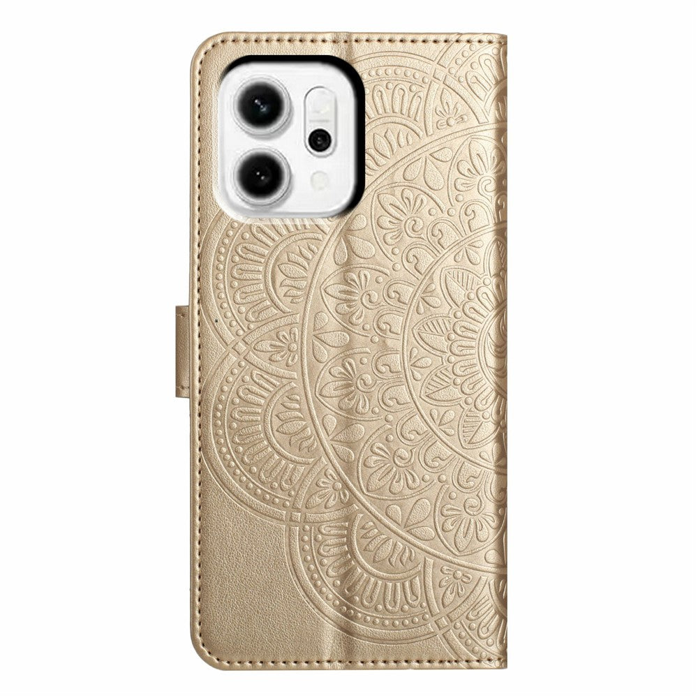 For Oppo Reno14 5G (Global) Leather Case with Card Slots Mandala Pattern Phone Cover Stand - Gold