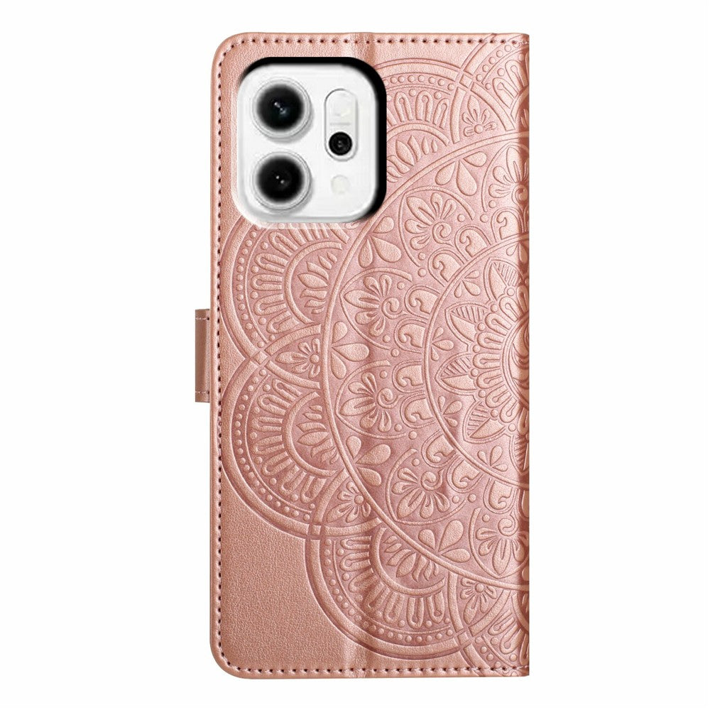 For Oppo Reno14 5G (Global) Leather Case with Card Slots Mandala Pattern Phone Cover Stand - Rose Gold