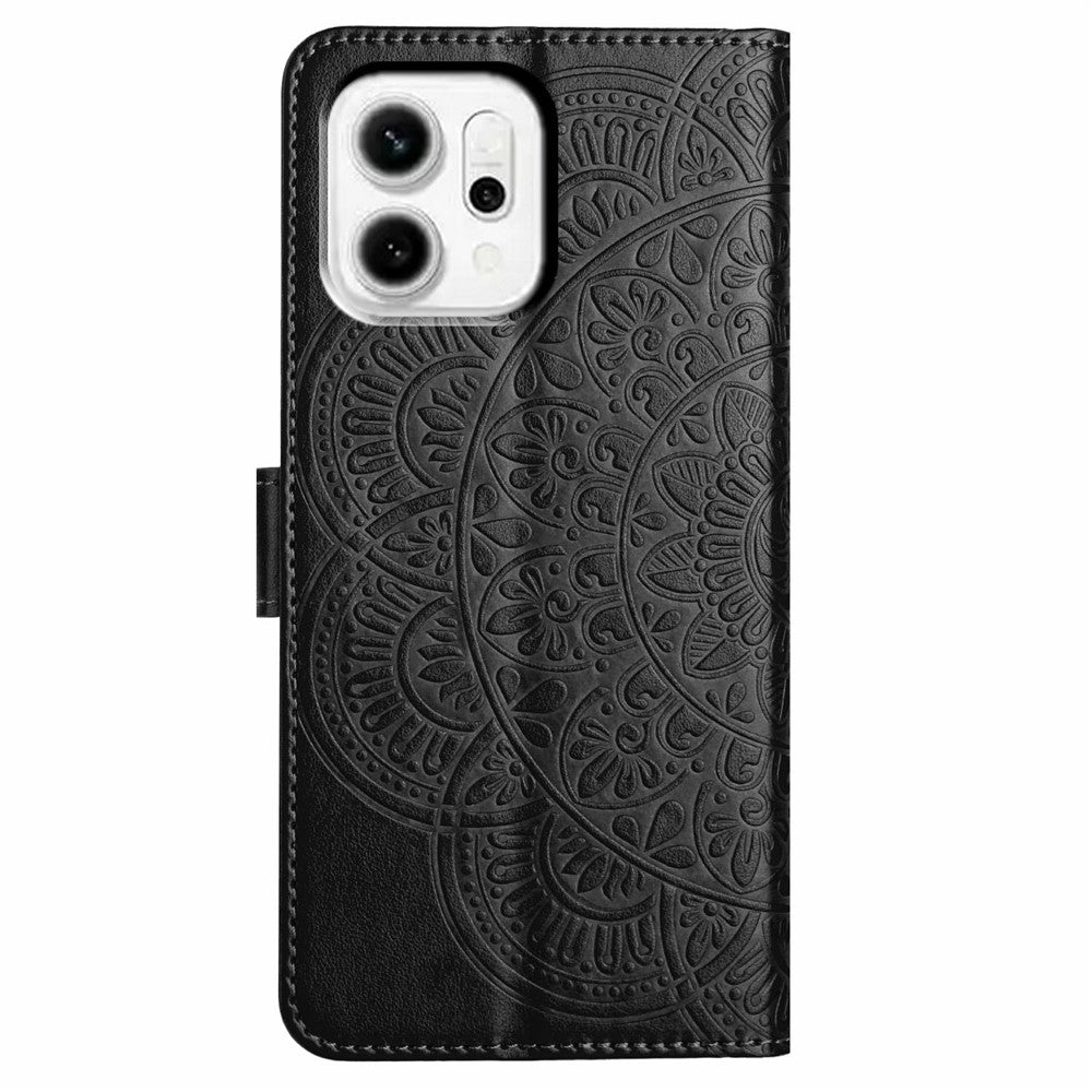 For Oppo Reno14 5G (Global) Leather Case with Card Slots Mandala Pattern Phone Cover Stand - Black