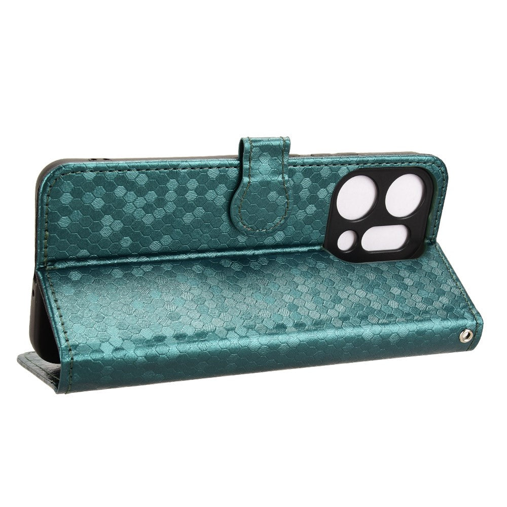 For Oppo Reno14 5G (Global) Wallet Case Dot Pattern Imprint PU Leather Phone Cover with Wrist Strap - Green