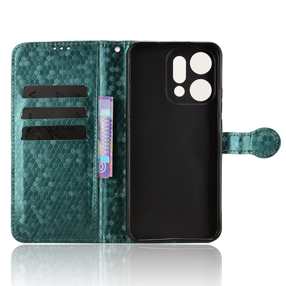 For Oppo Reno14 5G (Global) Wallet Case Dot Pattern Imprint PU Leather Phone Cover with Wrist Strap - Green