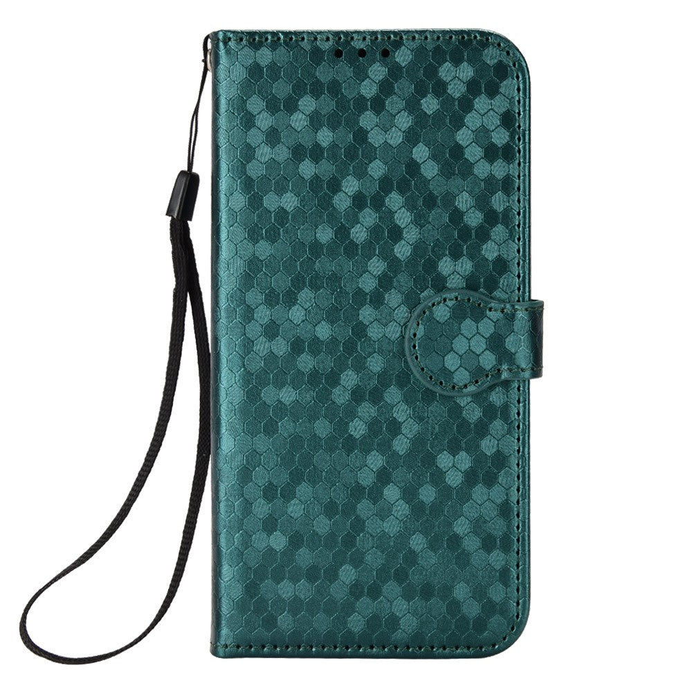 For Oppo Reno14 5G (Global) Wallet Case Dot Pattern Imprint PU Leather Phone Cover with Wrist Strap - Green