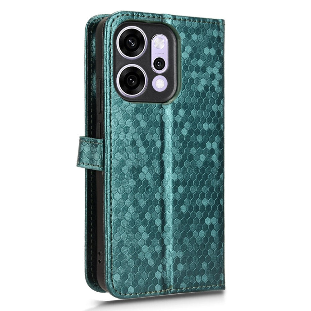 For Oppo Reno14 5G (Global) Wallet Case Dot Pattern Imprint PU Leather Phone Cover with Wrist Strap - Green