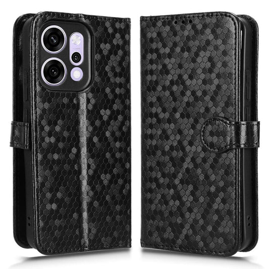 For Oppo Reno14 5G (Global) Wallet Case Dot Pattern Imprint PU Leather Phone Cover with Wrist Strap - Black