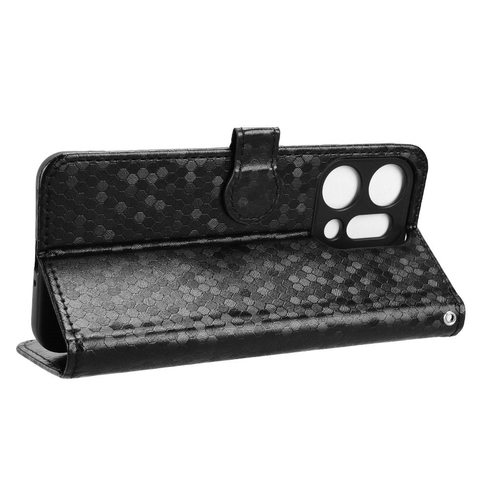 For Oppo Reno14 5G (Global) Wallet Case Dot Pattern Imprint PU Leather Phone Cover with Wrist Strap - Black