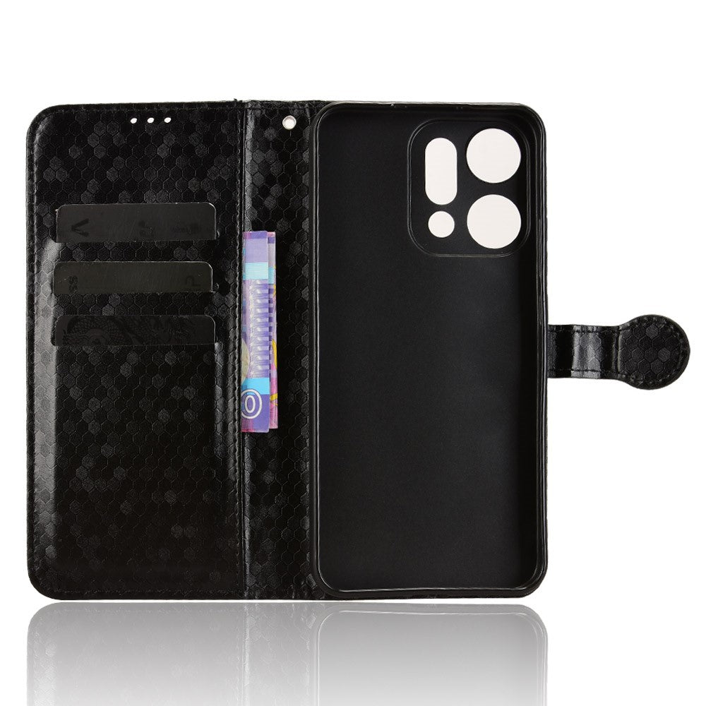 For Oppo Reno14 5G (Global) Wallet Case Dot Pattern Imprint PU Leather Phone Cover with Wrist Strap - Black