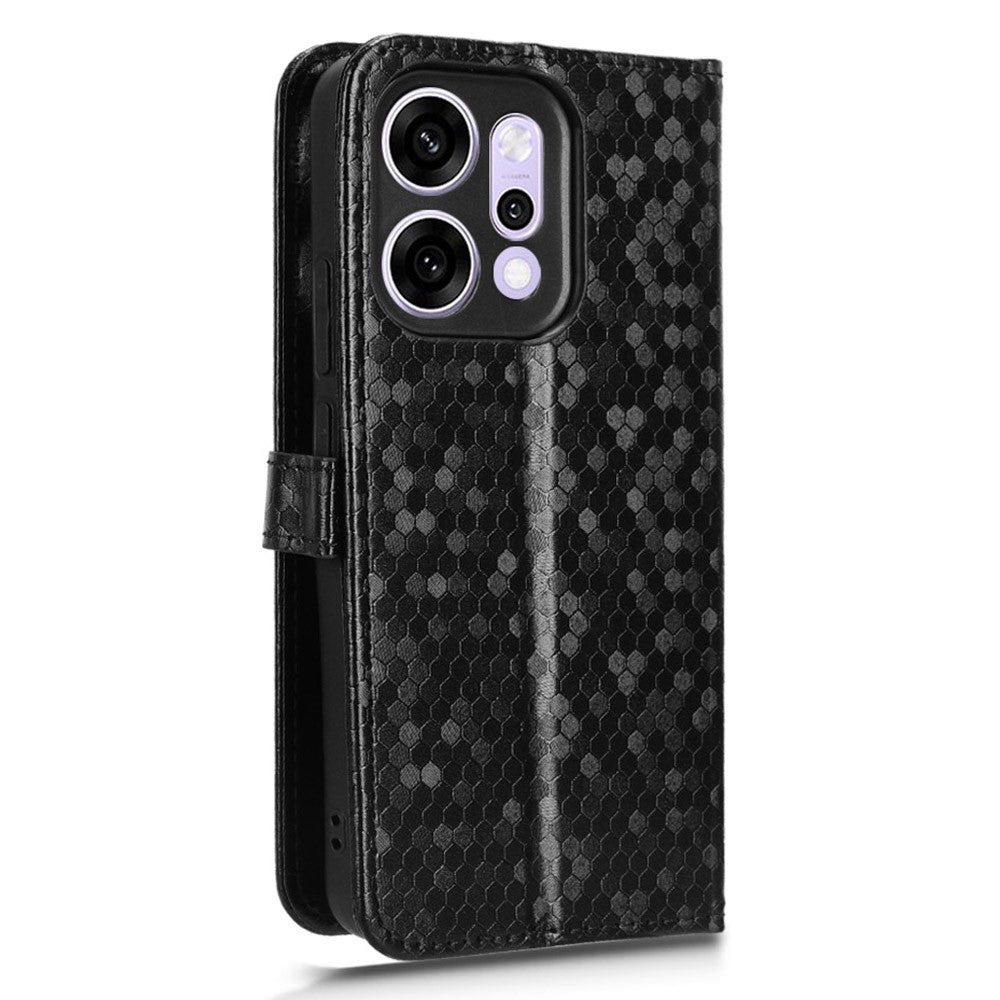 For Oppo Reno14 5G (Global) Wallet Case Dot Pattern Imprint PU Leather Phone Cover with Wrist Strap - Black
