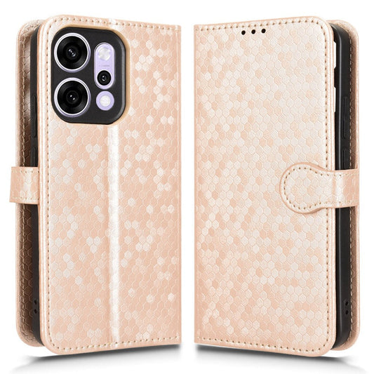 For Oppo Reno14 5G (Global) Wallet Case Dot Pattern Imprint PU Leather Phone Cover with Wrist Strap - Rose Gold