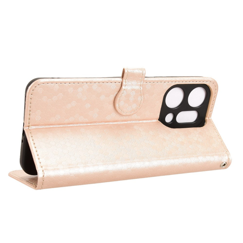 For Oppo Reno14 5G (Global) Wallet Case Dot Pattern Imprint PU Leather Phone Cover with Wrist Strap - Rose Gold