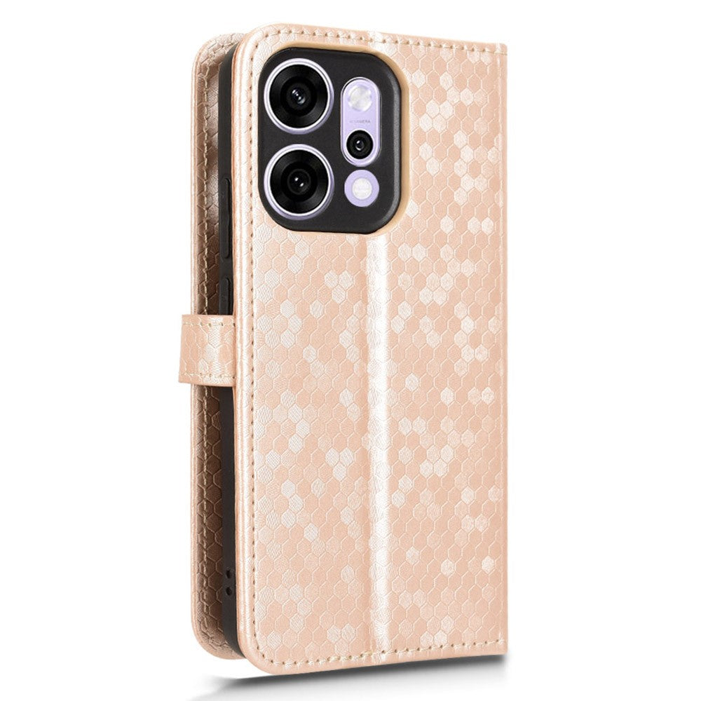 For Oppo Reno14 5G (Global) Wallet Case Dot Pattern Imprint PU Leather Phone Cover with Wrist Strap - Rose Gold