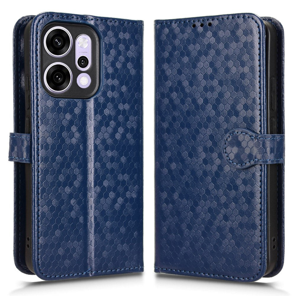 For Oppo Reno14 5G (Global) Wallet Case Dot Pattern Imprint PU Leather Phone Cover with Wrist Strap - Dark Blue