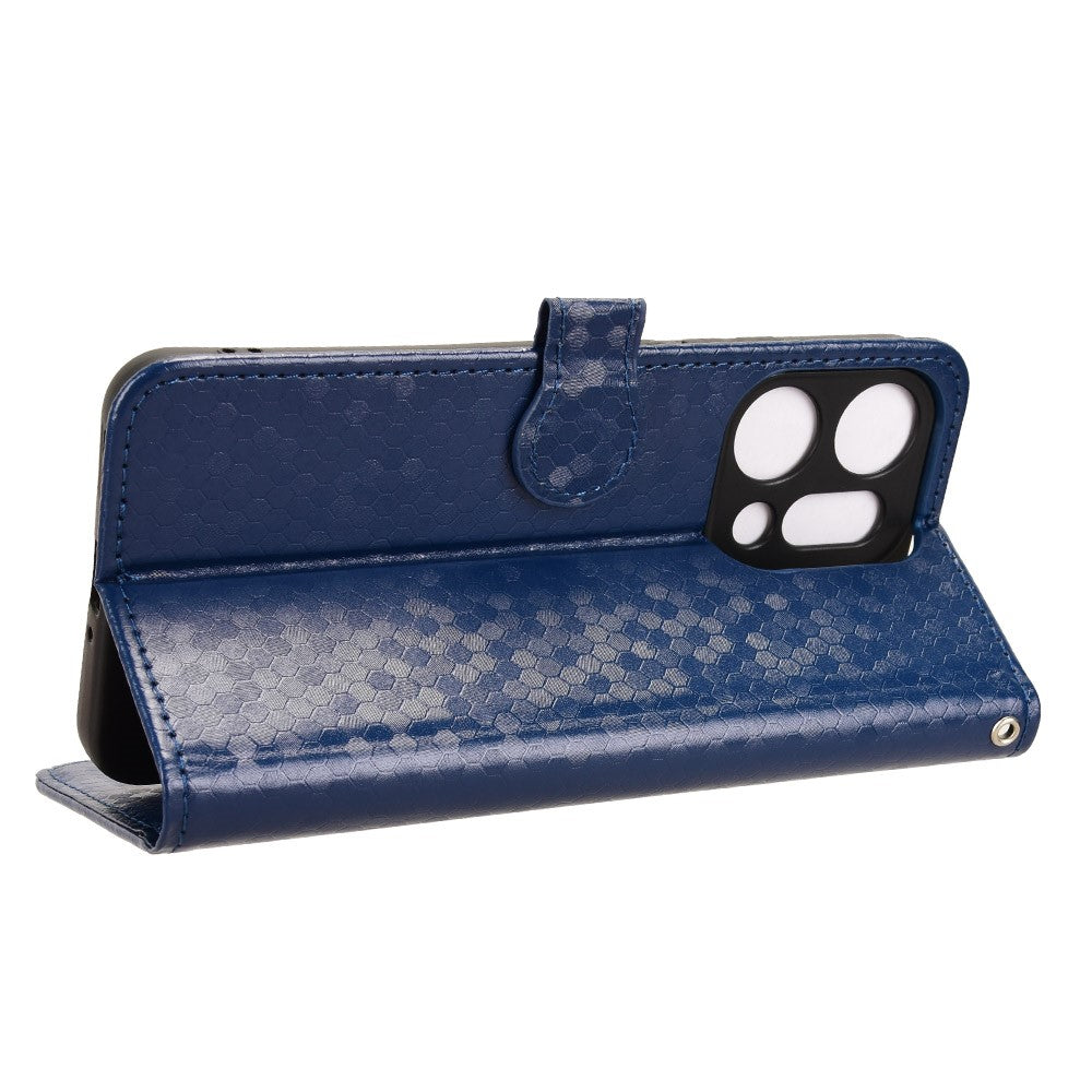 For Oppo Reno14 5G (Global) Wallet Case Dot Pattern Imprint PU Leather Phone Cover with Wrist Strap - Dark Blue