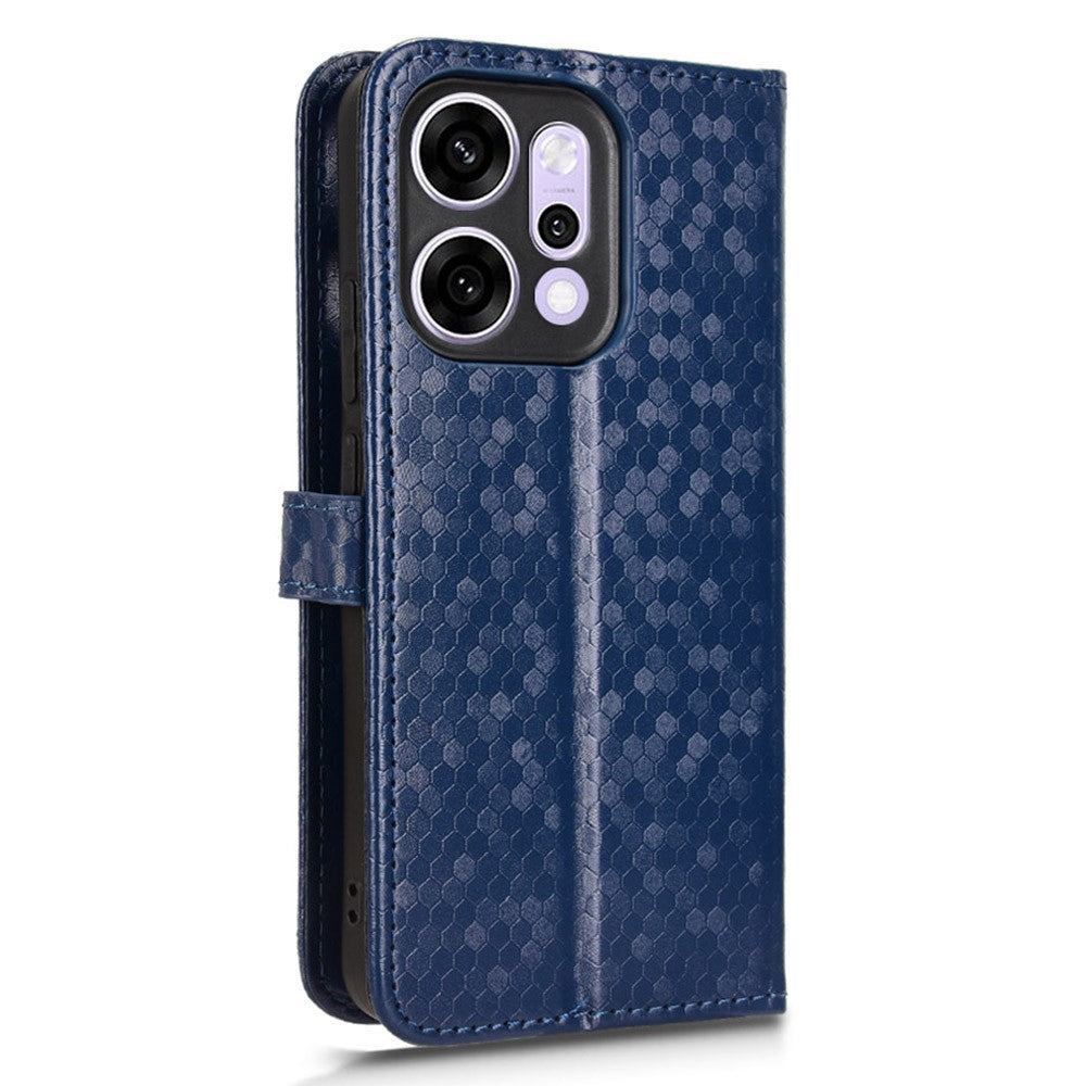 For Oppo Reno14 5G (Global) Wallet Case Dot Pattern Imprint PU Leather Phone Cover with Wrist Strap - Dark Blue