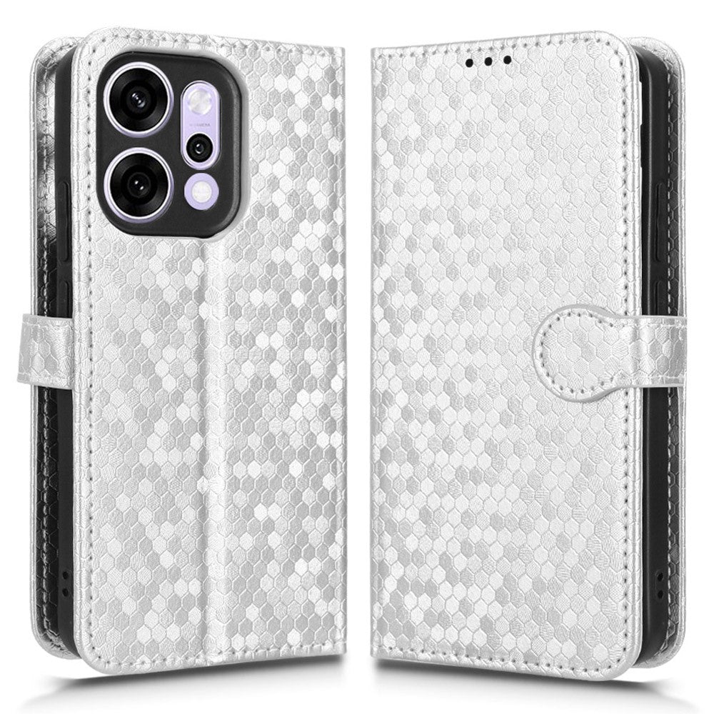 For Oppo Reno14 5G (Global) Wallet Case Dot Pattern Imprint PU Leather Phone Cover with Wrist Strap - Silver