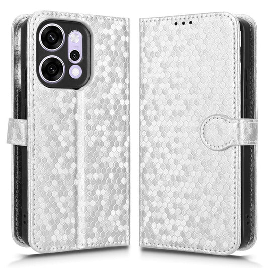 For Oppo Reno14 5G (Global) Wallet Case Dot Pattern Imprint PU Leather Phone Cover with Wrist Strap - Silver