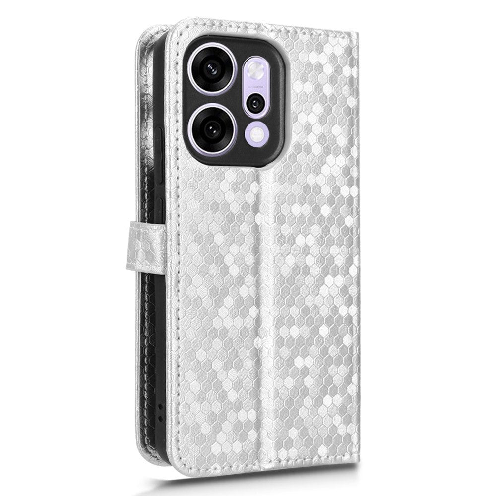 For Oppo Reno14 5G (Global) Wallet Case Dot Pattern Imprint PU Leather Phone Cover with Wrist Strap - Silver