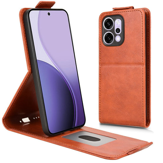 For Oppo Reno14 5G (Global) Stand Case Magnetic Clasp Vertical Flip Leather Phone Cover with Card Holder - Orange