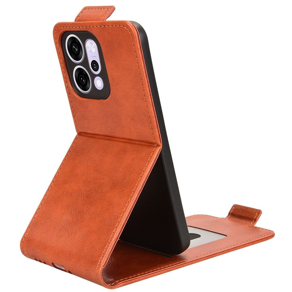 For Oppo Reno14 5G (Global) Stand Case Magnetic Clasp Vertical Flip Leather Phone Cover with Card Holder - Orange