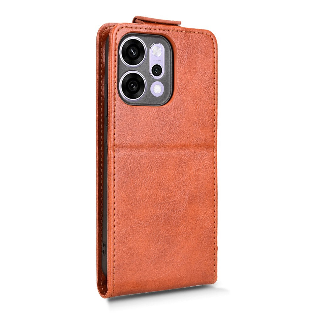 For Oppo Reno14 5G (Global) Stand Case Magnetic Clasp Vertical Flip Leather Phone Cover with Card Holder - Orange